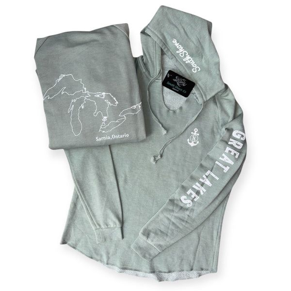 South Shore Great Lakes with Anchor V-Neck Hooded Sweater