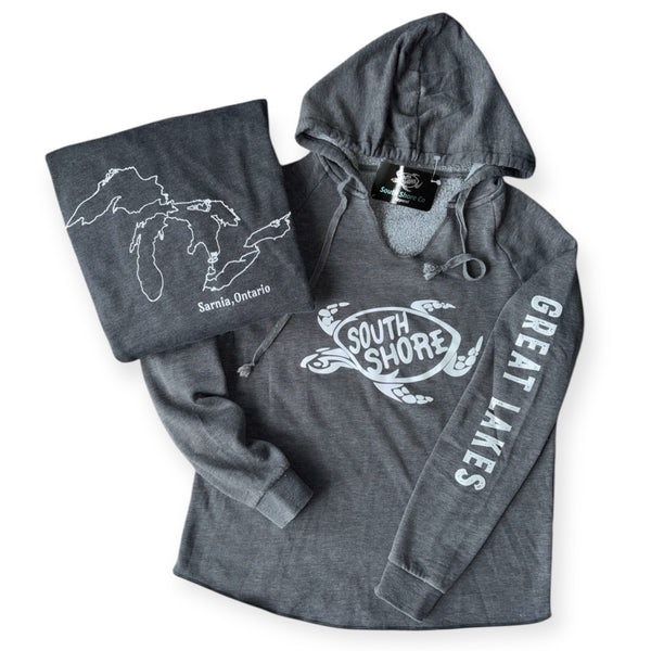 South Shore Great Lakes with Turtle V-neck Hooded Sweater