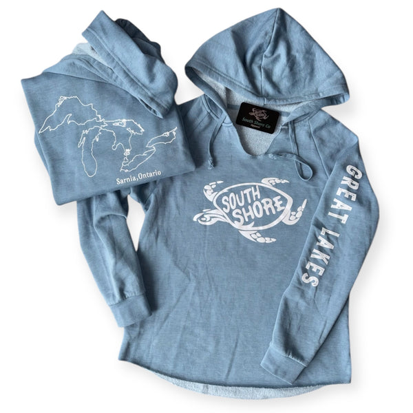 South Shore Great Lakes with Turtle V-neck Hooded Sweater