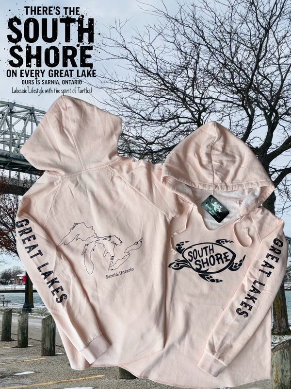 South Shore Great Lakes with Turtle V-neck Hooded Sweater